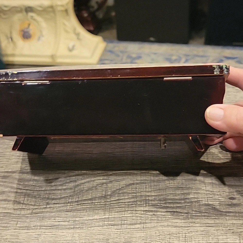Elegant Antique Plum Laquer and Wooden Jewel Music Box